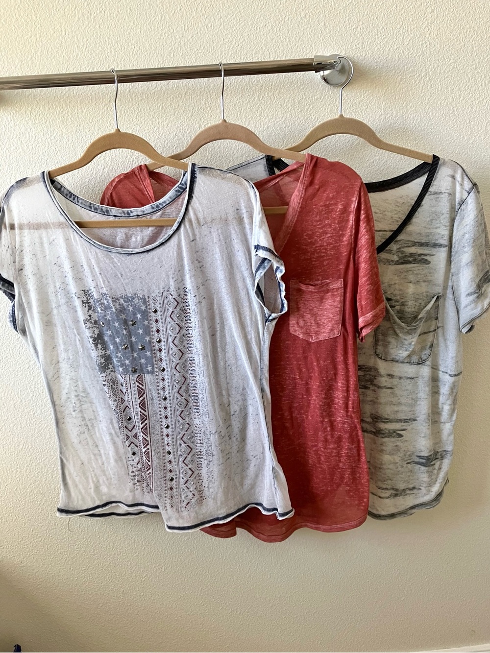 3 lightweight semi sheer burnout t-shirts, size X-XL